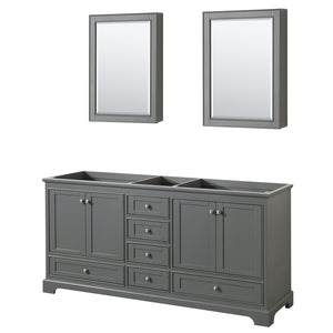 Deborah 72 Inch Double Bathroom Vanity in Dark Gray No Countertop No Sinks and Medicine Cabinets