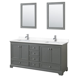 Deborah 72 Inch Double Bathroom Vanity in Dark Gray White Cultured Marble Countertop Undermount Square Sinks 24 Inch Mirrors