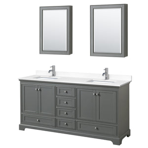 Deborah 72 Inch Double Bathroom Vanity in Dark Gray White Cultured Marble Countertop Undermount Square Sinks Medicine Cabinets