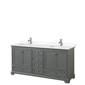 Deborah 72 Inch Double Bathroom Vanity in Dark Gray White Cultured Marble Countertop Undermount Square Sinks No Mirrors