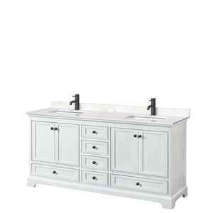 Deborah 72 Inch Double Bathroom Vanity in White Carrara Cultured Marble Countertop Undermount Square Sinks Matte Black Trim