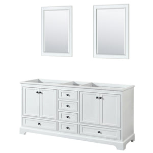 Deborah 72 Inch Double Bathroom Vanity in White No Countertop No Sinks Matte Black Trim 24 Inch Mirrors