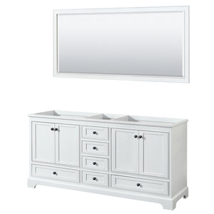 Deborah 72 Inch Double Bathroom Vanity in White No Countertop No Sinks Matte Black Trim 70 Inch Mirror