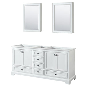 Deborah 72 Inch Double Bathroom Vanity in White No Countertop No Sinks Matte Black Trim Medicine Cabinets