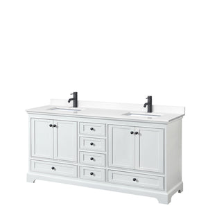 Deborah 72 Inch Double Bathroom Vanity in White White Cultured Marble Countertop Undermount Square Sinks Matte Black Trim