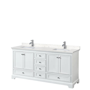 Deborah 72 Inch Double Bathroom Vanity in White Carrara Cultured Marble Countertop Undermount Square Sinks No Mirrors