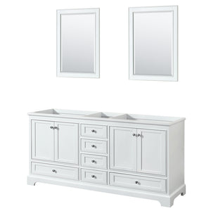 Deborah 72 Inch Double Bathroom Vanity in White No Countertop No Sinks and 24 Inch Mirrors
