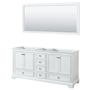 Deborah 72 Inch Double Bathroom Vanity in White No Countertop No Sinks and 70 Inch Mirror