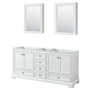 Deborah 72 Inch Double Bathroom Vanity in White No Countertop No Sinks and Medicine Cabinets