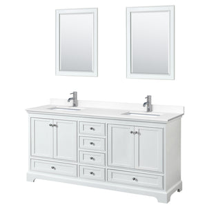 Deborah 72 Inch Double Bathroom Vanity in White White Cultured Marble Countertop Undermount Square Sinks 24 Inch Mirrors