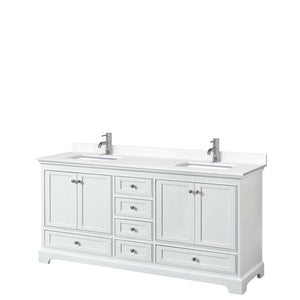 Deborah 72 Inch Double Bathroom Vanity in White White Cultured Marble Countertop Undermount Square Sinks No Mirrors