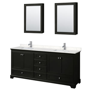 Deborah 80 Inch Double Bathroom Vanity in Dark Espresso Carrara Cultured Marble Countertop Undermount Square Sinks Medicine Cabinets