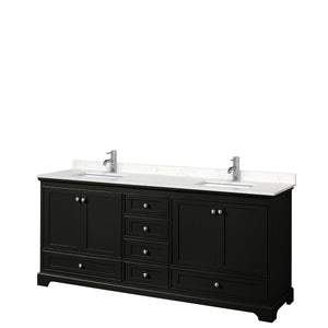 Deborah 80 Inch Double Bathroom Vanity in Dark Espresso Carrara Cultured Marble Countertop Undermount Square Sinks No Mirrors