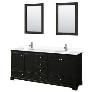 Deborah 80 Inch Double Bathroom Vanity in Dark Espresso White Cultured Marble Countertop Undermount Square Sinks 24 Inch Mirrors