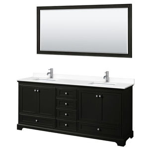 Deborah 80 Inch Double Bathroom Vanity in Dark Espresso White Cultured Marble Countertop Undermount Square Sinks 70 Inch Mirror