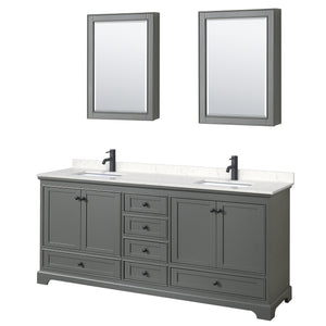 Deborah 80 Inch Double Bathroom Vanity in Dark Gray Carrara Cultured Marble Countertop Undermount Square Sinks Matte Black Trim Medicine Cabinets