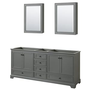Deborah 80 Inch Double Bathroom Vanity in Dark Gray No Countertop No Sinks Matte Black Trim Medicine Cabinets