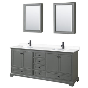 Deborah 80 Inch Double Bathroom Vanity in Dark Gray White Cultured Marble Countertop Undermount Square Sinks Matte Black Trim Medicine Cabinets