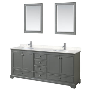 Deborah 80 Inch Double Bathroom Vanity in Dark Gray Carrara Cultured Marble Countertop Undermount Square Sinks 24 Inch Mirrors