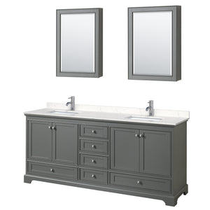 Deborah 80 Inch Double Bathroom Vanity in Dark Gray Carrara Cultured Marble Countertop Undermount Square Sinks Medicine Cabinets