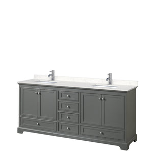 Deborah 80 Inch Double Bathroom Vanity in Dark Gray Carrara Cultured Marble Countertop Undermount Square Sinks No Mirrors