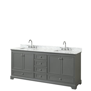 Deborah 80 Inch Double Bathroom Vanity in Dark Gray White Carrara Marble Countertop Undermount Square Sinks and No Mirror