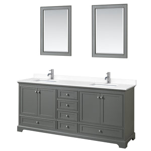 Deborah 80 Inch Double Bathroom Vanity in Dark Gray White Cultured Marble Countertop Undermount Square Sinks 24 Inch Mirrors