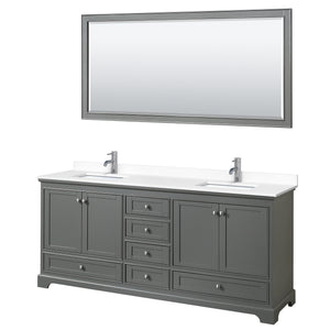 Deborah 80 Inch Double Bathroom Vanity in Dark Gray White Cultured Marble Countertop Undermount Square Sinks 70 Inch Mirror