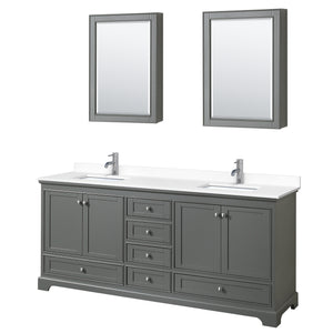 Deborah 80 Inch Double Bathroom Vanity in Dark Gray White Cultured Marble Countertop Undermount Square Sinks Medicine Cabinets