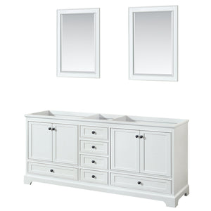 Deborah 80 Inch Double Bathroom Vanity in White No Countertop No Sinks Matte Black Trim 24 Inch Mirrors