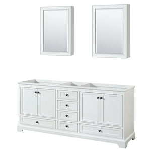 Deborah 80 Inch Double Bathroom Vanity in White No Countertop No Sinks Matte Black Trim Medicine Cabinets
