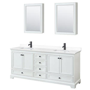 Deborah 80 Inch Double Bathroom Vanity in White White Cultured Marble Countertop Undermount Square Sinks Matte Black Trim Medicine Cabinets