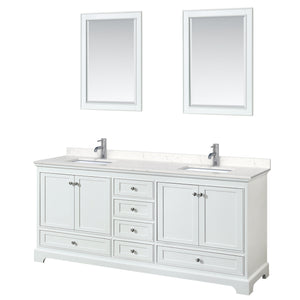 Deborah 80 Inch Double Bathroom Vanity in White Carrara Cultured Marble Countertop Undermount Square Sinks 24 Inch Mirrors