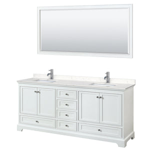 Deborah 80 Inch Double Bathroom Vanity in White Carrara Cultured Marble Countertop Undermount Square Sinks 70 Inch Mirror