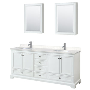 Deborah 80 Inch Double Bathroom Vanity in White Carrara Cultured Marble Countertop Undermount Square Sinks Medicine Cabinets