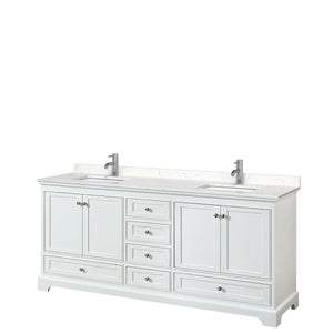 Deborah 80 Inch Double Bathroom Vanity in White Carrara Cultured Marble Countertop Undermount Square Sinks No Mirrors