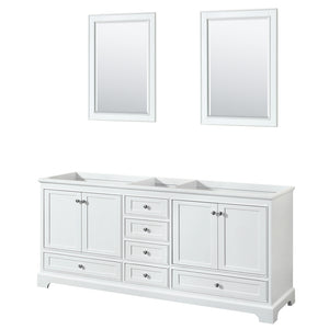 Deborah 80 Inch Double Bathroom Vanity in White No Countertop No Sinks and 24 Inch Mirrors