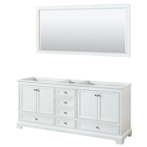 Deborah 80 Inch Double Bathroom Vanity in White No Countertop No Sinks and 70 Inch Mirror