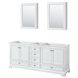 Deborah 80 Inch Double Bathroom Vanity in White No Countertop No Sinks and Medicine Cabinets