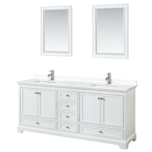 Deborah 80 Inch Double Bathroom Vanity in White White Cultured Marble Countertop Undermount Square Sinks 24 Inch Mirrors