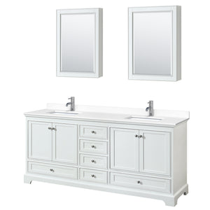 Deborah 80 Inch Double Bathroom Vanity in White White Cultured Marble Countertop Undermount Square Sinks Medicine Cabinets