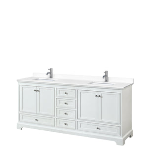 Deborah 80 Inch Double Bathroom Vanity in White White Cultured Marble Countertop Undermount Square Sinks No Mirrors