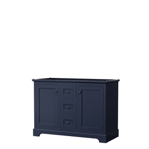 Avery 48 Inch Double Bathroom Vanity in Dark Blue No Countertop No Sinks Matte Black Trim