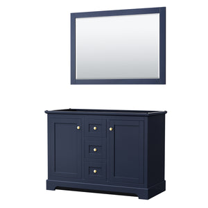 Avery 48 Inch Double Bathroom Vanity in Dark Blue No Countertop No Sinks 46 Inch Mirror