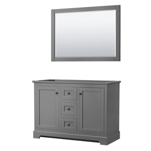 Avery 48 Inch Double Bathroom Vanity in Dark Gray No Countertop No Sinks Matte Black Trim 46 Inch Mirror