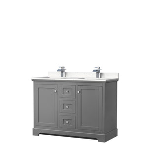 Avery 48 Inch Double Bathroom Vanity in Dark Gray Carrara Cultured Marble Countertop Undermount Square Sinks No Mirror