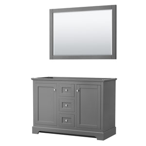 Avery 48 Inch Double Bathroom Vanity in Dark Gray No Countertop No Sinks 46 Inch Mirror