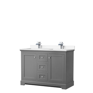 Avery 48 Inch Double Bathroom Vanity in Dark Gray White Cultured Marble Countertop Undermount Square Sinks No Mirror