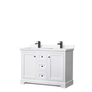 Avery 48 Inch Double Bathroom Vanity in White White Cultured Marble Countertop Undermount Square Sinks Matte Black Trim
