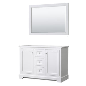 Avery 48 Inch Double Bathroom Vanity in White No Countertop No Sinks 46 Inch Mirror